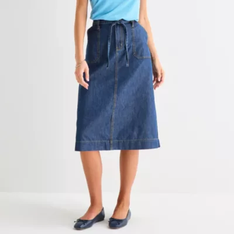 St. John's Bay Womens High Rise Midi A-Line Skirt
