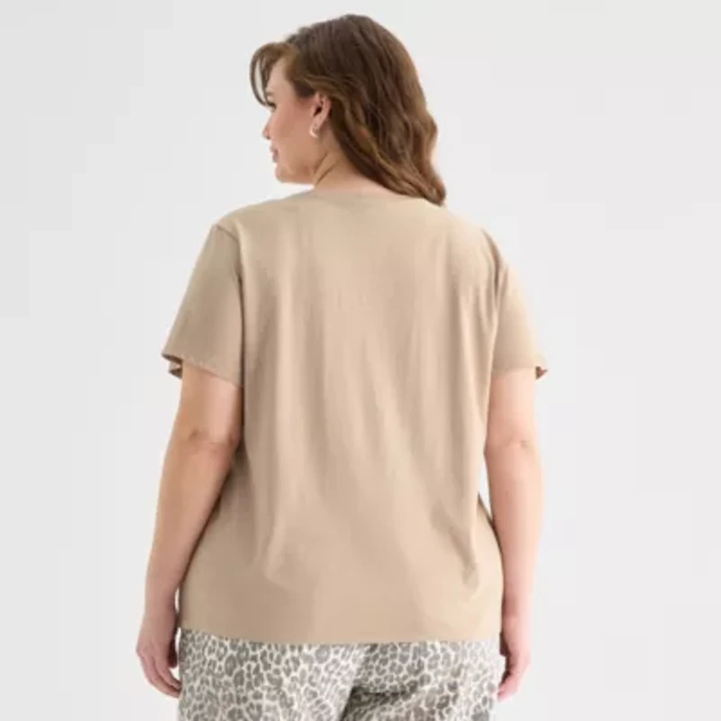 a.n.a Womens Plus Crew Neck Short Sleeve T-Shirt