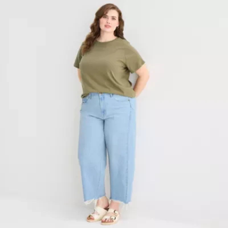 a.n.a Womens Plus Crew Neck Short Sleeve T-Shirt