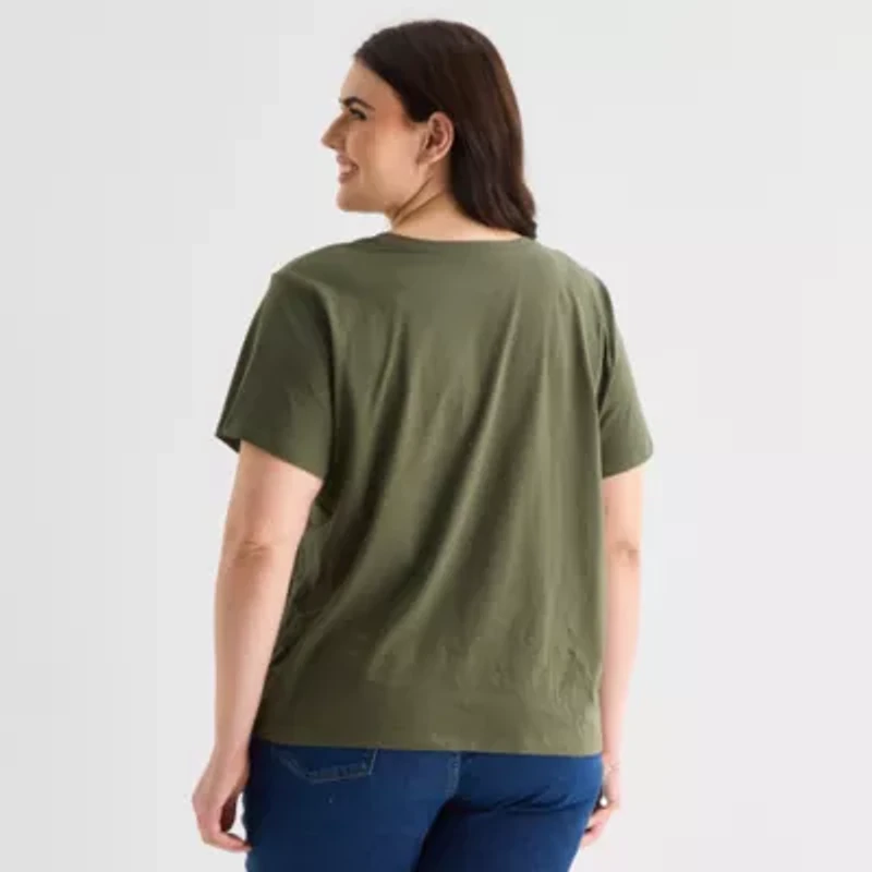 a.n.a Womens Plus V Neck Short Sleeve T-Shirt
