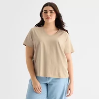 a.n.a Womens Plus V Neck Short Sleeve T-Shirt