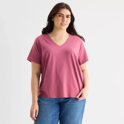 a.n.a Womens Plus V Neck Short Sleeve T-Shirt