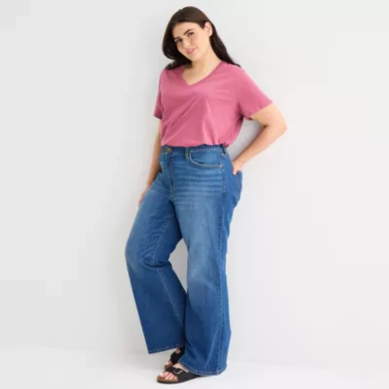 a.n.a Womens Plus V Neck Short Sleeve T-Shirt