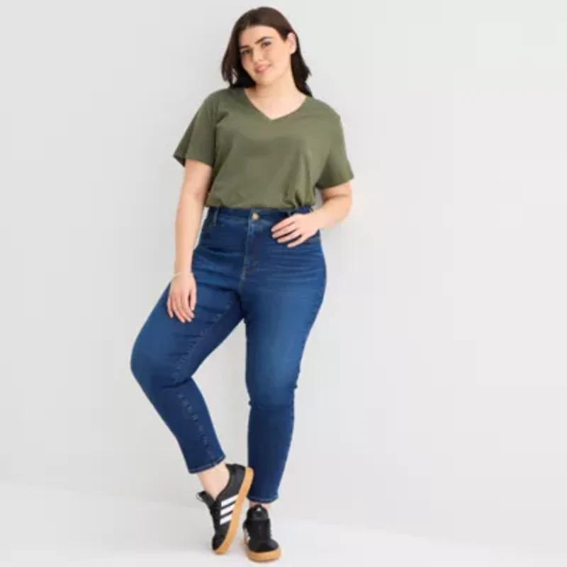 a.n.a Womens Plus V Neck Short Sleeve T-Shirt