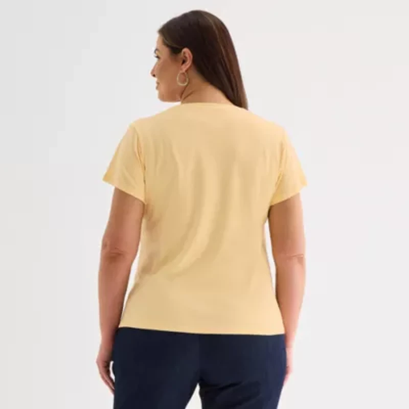 Liz Claiborne Womens Plus V Neck Short Sleeve T-Shirt