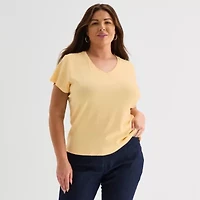 Liz Claiborne Womens Plus V Neck Short Sleeve T-Shirt