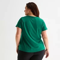 Xersion Womens Cotton Crew Neck Short Sleeve T-Shirt Plus