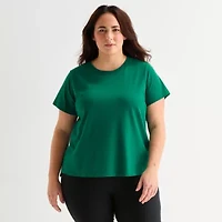 Xersion Womens Cotton Crew Neck Short Sleeve T-Shirt Plus