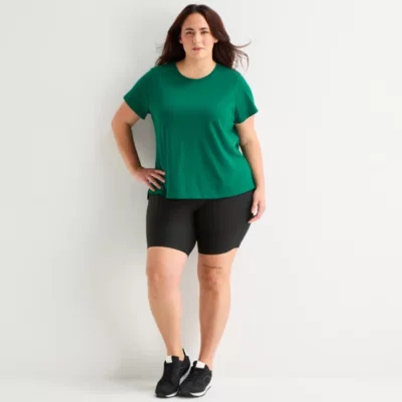Xersion Womens Cotton Crew Neck Short Sleeve T-Shirt Plus