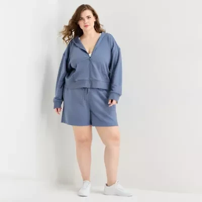 Xersion Womens 4" Plus French Terry Active Pull-On Short