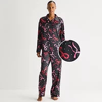 Ambrielle Womens Satin Long Sleeve 2-pc. Pajama Sets