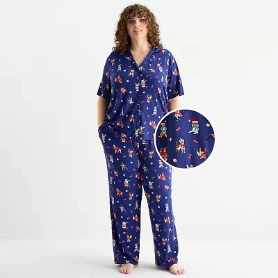 Sleep Chic Womens Short Sleeve 2-pc. Plus Pajama Sets