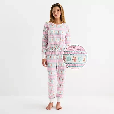 Sleep Chic Womens Fleece Crew Neck Long Sleeve 2-pc. Pajama Sets