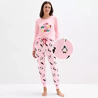 Sleep Chic Womens Crew Neck Long Sleeve 2-pc. Pajama Sets