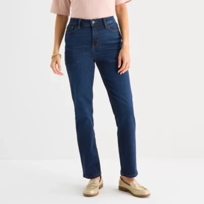 Liz Claiborne Lana Womens Petites Short High Rise Straight Leg Jean