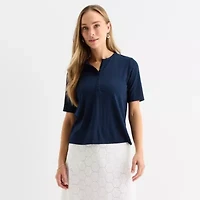 Liz Claiborne Womens Petite Crew Neck Elbow Sleeve T-Shirt