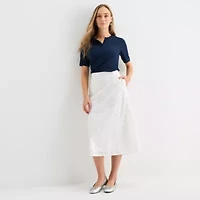 Liz Claiborne Womens Petite Crew Neck Elbow Sleeve T-Shirt