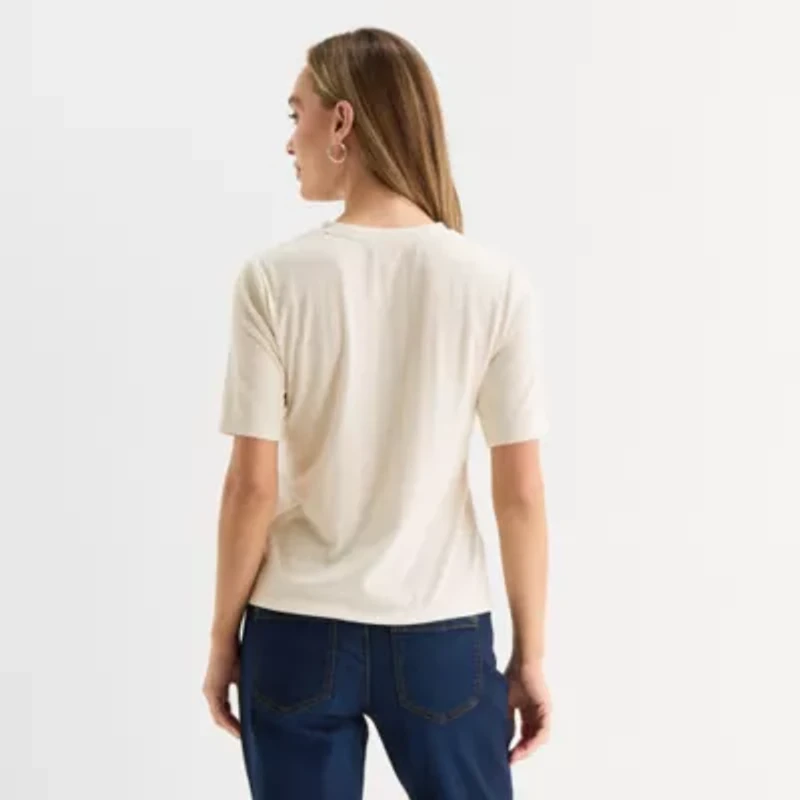 Liz Claiborne Womens Petite Crew Neck Short Sleeve T-Shirt
