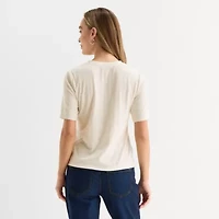 Liz Claiborne Womens Petite Crew Neck Short Sleeve T-Shirt