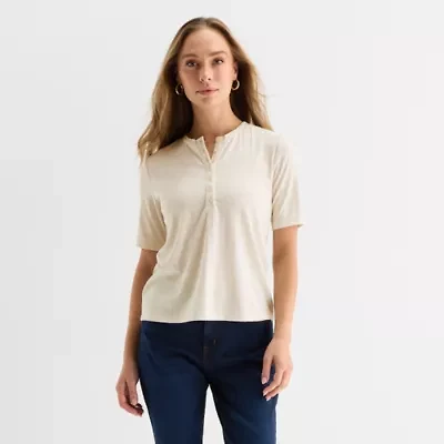 Liz Claiborne Womens Petite Crew Neck Short Sleeve T-Shirt
