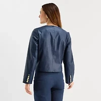 Liz Claiborne Womens Faux Leather Lightweight Cropped Jacket