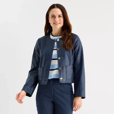 Liz Claiborne Womens Faux Leather Lightweight Cropped Jacket