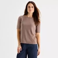 Liz Claiborne Womens Petite Boat Neck Short Sleeve Blouse