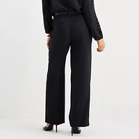 Liz Claiborne Womens Petite Wide Leg Mid Rise Trouser