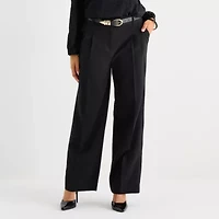 Liz Claiborne Womens Petite Wide Leg Mid Rise Trouser