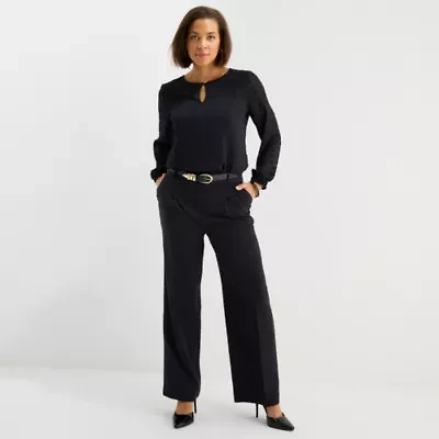 Liz Claiborne Womens Petite Wide Leg Mid Rise Trouser