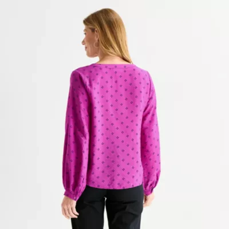 Liz Claiborne Womens V Neck Long Sleeve Blouse