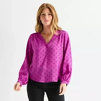 Liz Claiborne Womens V Neck Long Sleeve Blouse