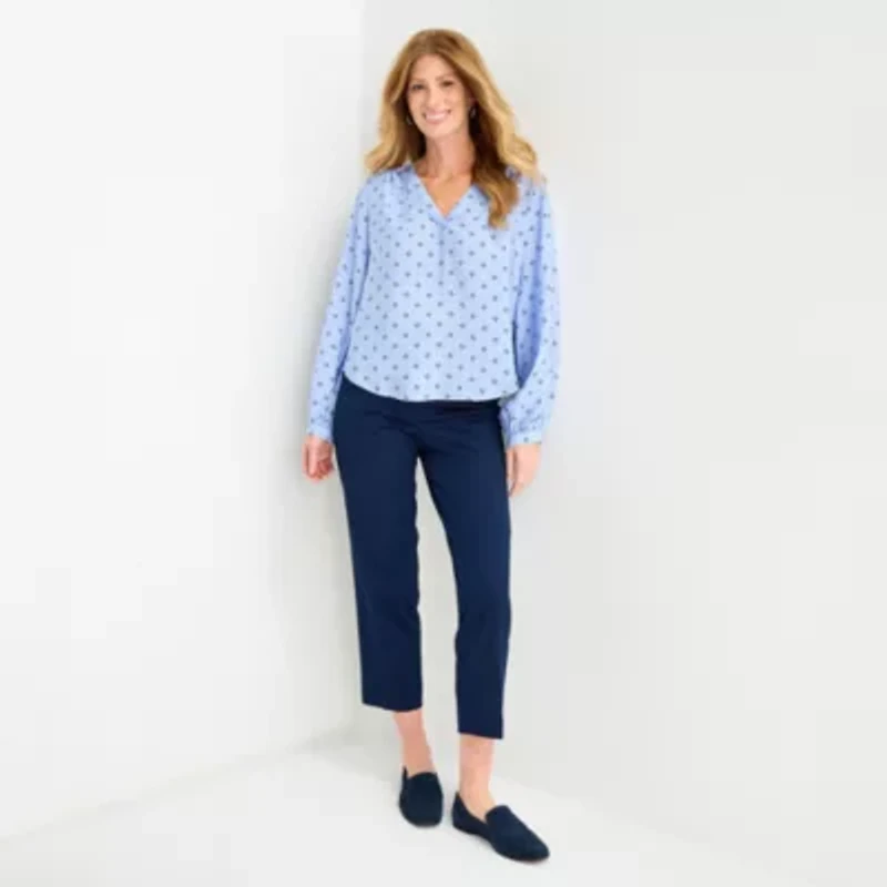 Liz Claiborne Petite Womens V Neck Long Sleeve Tunic Top