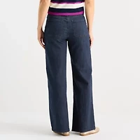 Liz Claiborne Womens Petite Mid Rise Wide Leg Jean
