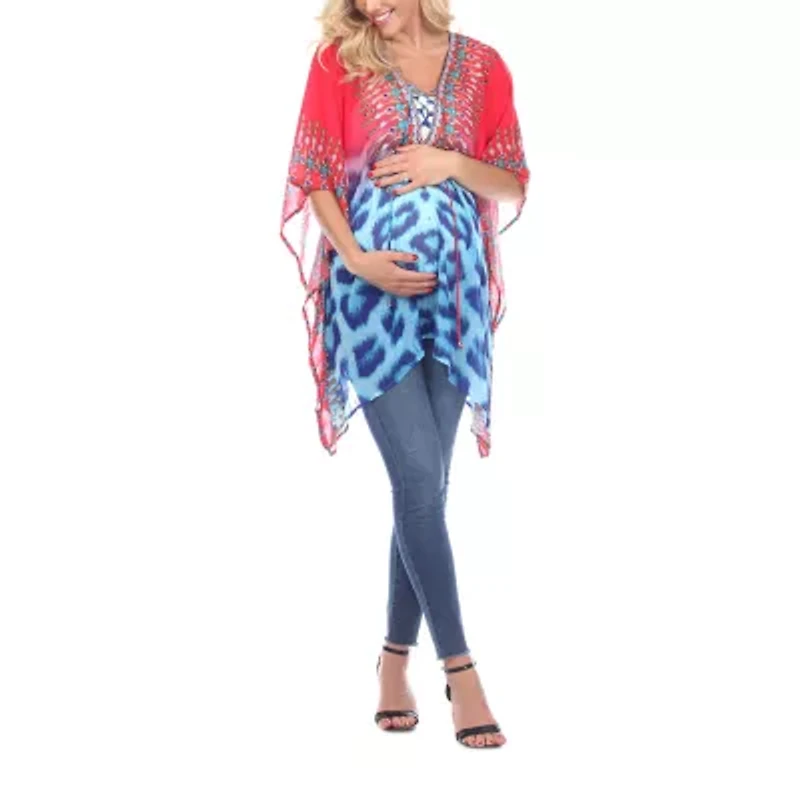 White Mark Plus Maternity Womens V Neck 3/4 Sleeve Tunic Top