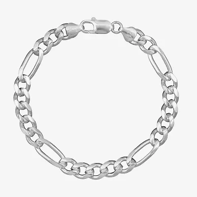 Made in Italy Mens Sterling Silver 8 1/2 Inch Solid Figaro Chain Bracelet