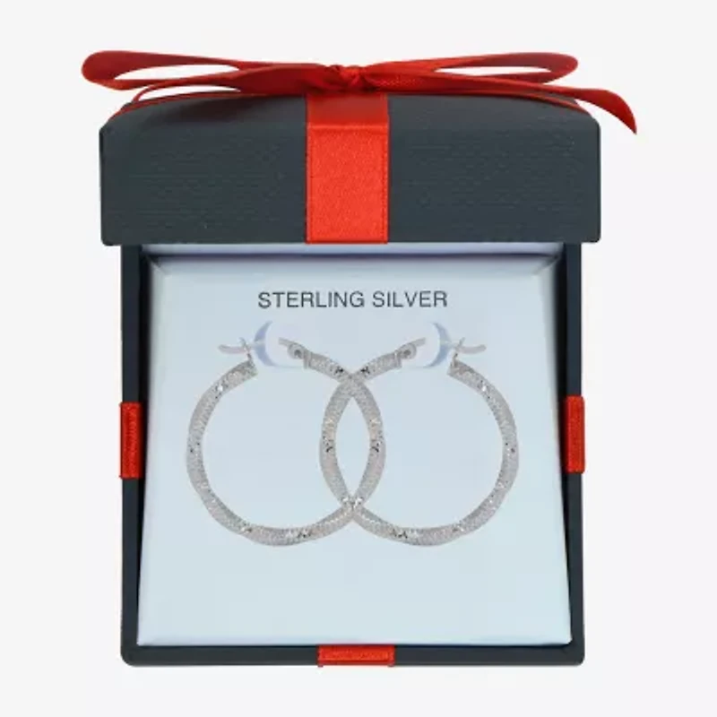 Womens Sterling Silver 30mm Round Hoop Earrings
