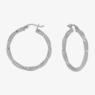 Womens Sterling Silver 30mm Round Hoop Earrings