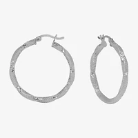Womens Sterling Silver 30mm Round Hoop Earrings