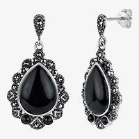 Womens Genuine Black Marcasite Sterling Silver Pear Drop Earrings