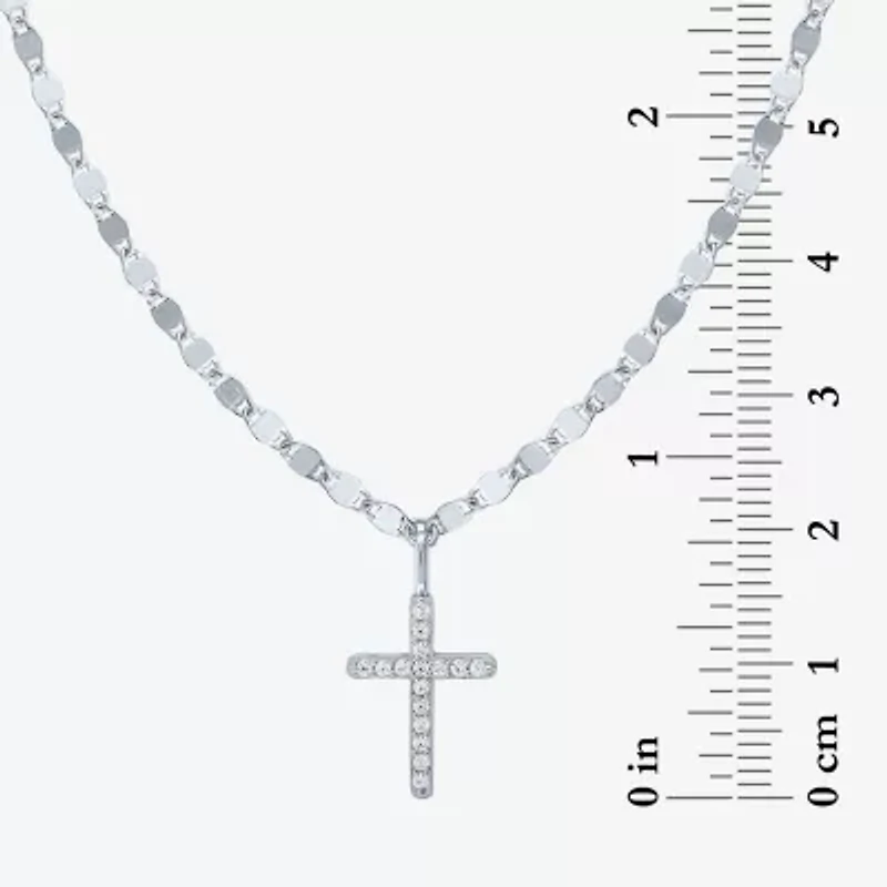 (G-H / I1-I2) Womens 1/10 CT. T.W. Lab Grown White Diamond Sterling Silver or 14K Gold Over Cross Pendant Necklace