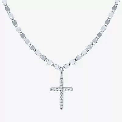 (G-H / I1-I2) Womens 1/10 CT. T.W. Lab Grown White Diamond Sterling Silver or 14K Gold Over Cross Pendant Necklace