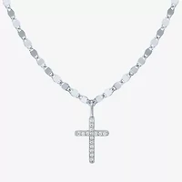 (G-H / I1-I2) Womens 1/10 CT. T.W. Lab Grown White Diamond Sterling Silver or 14K Gold Over Cross Pendant Necklace