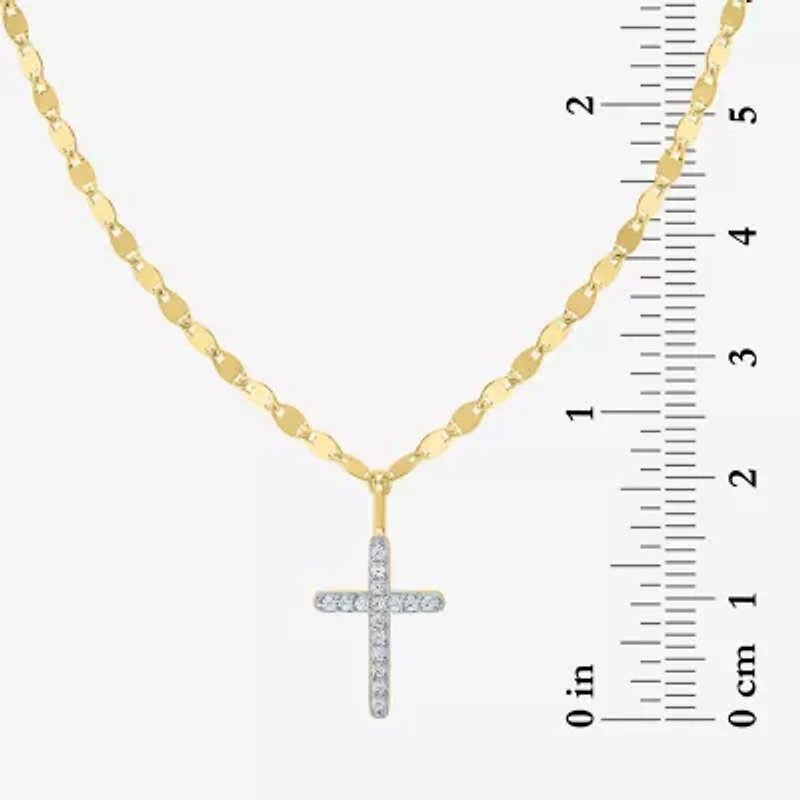 (G-H / I1-I2) Womens 1/10 CT. T.W. Lab Grown White Diamond Sterling Silver or 14K Gold Over Cross Pendant Necklace