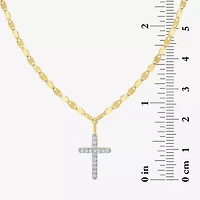 (G-H / I1-I2) Womens 1/10 CT. T.W. Lab Grown White Diamond Sterling Silver or 14K Gold Over Cross Pendant Necklace