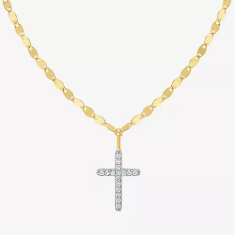 (G-H / I1-I2) Womens 1/10 CT. T.W. Lab Grown White Diamond Sterling Silver or 14K Gold Over Cross Pendant Necklace