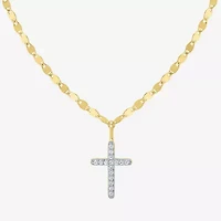 (G-H / I1-I2) Womens 1/10 CT. T.W. Lab Grown White Diamond Sterling Silver or 14K Gold Over Cross Pendant Necklace