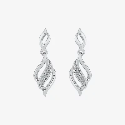 Womens Diamond Accent Natural White Diamond Sterling Silver Drop Earrings