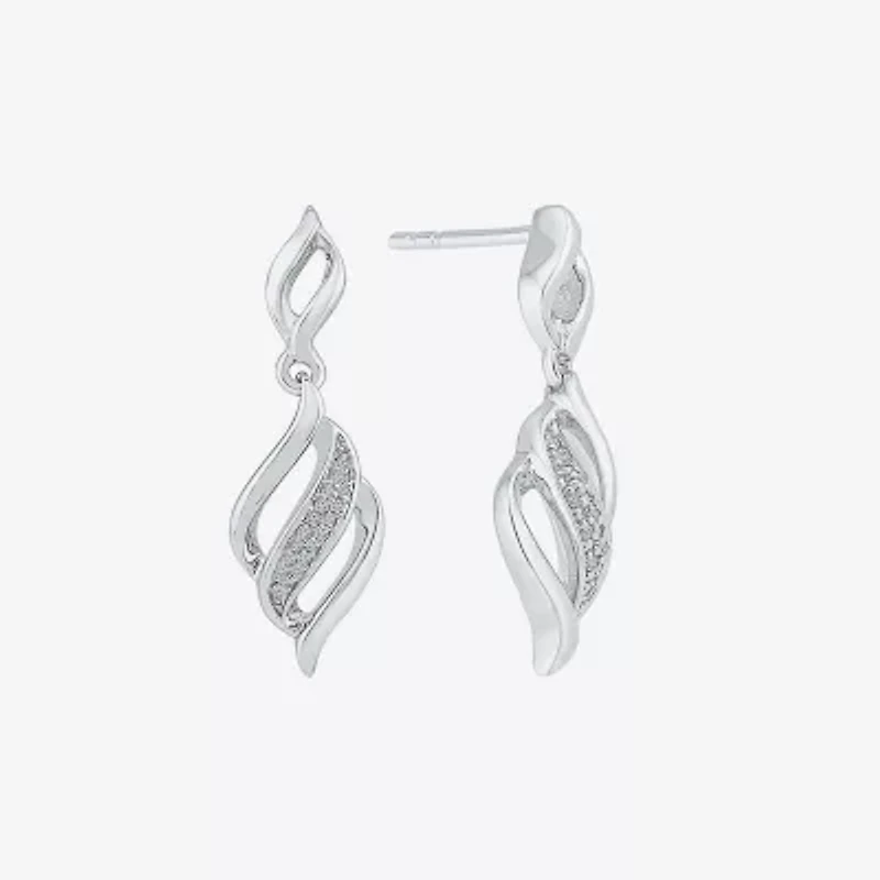 Womens Diamond Accent Natural White Diamond Sterling Silver Drop Earrings