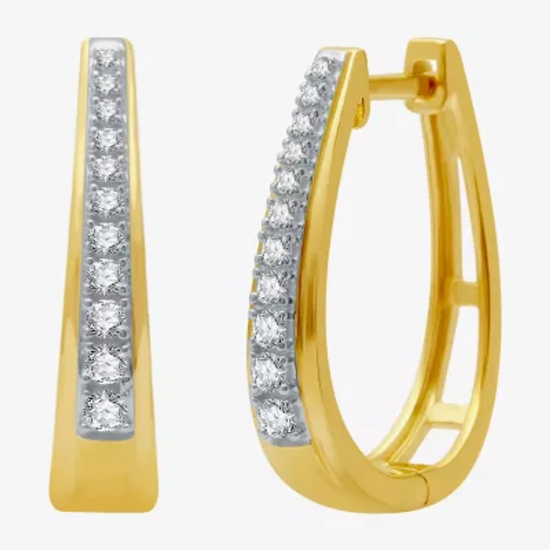 Womens 1/4 CT. T.W. Natural White Diamond 14K Gold Over Silver 19.6mm Hoop Earrings